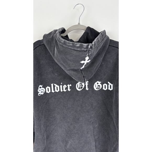 Alpha Omega Soldier Of God Hoodie Pullover Size Small Washed Black New Jesus - Picture 6 of 8